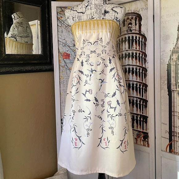 Żü Designer Botanics Runway Embroidered Top Midi Dress Strapless Gown - Picture 7 of 10